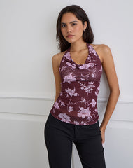 Alva Cowl Neck Top in Blooming Bliss Burgundy