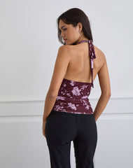 Alva Cowl Neck Top in Blooming Bliss Burgundy