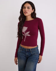 Amabon Long Sleeve Top in Burgundy Blurred Rose