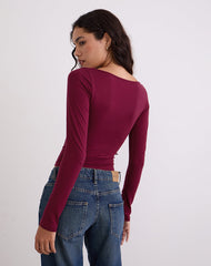Amabon Long Sleeve Top in Burgundy Blurred Rose