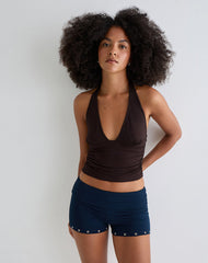 Amane Foldover Short in Rayon Jersey Navy