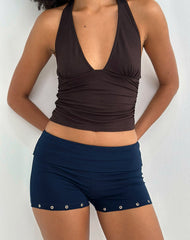 Amane Foldover Short in Rayon Jersey Navy