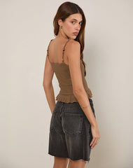 Analu Cami Top in Brown with Beaded Straps
