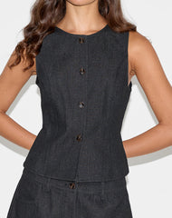 Anila Button Through Vest in Denim Indigo