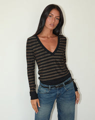 Annora Long Sleeve Top in Lurex Gold Stripe