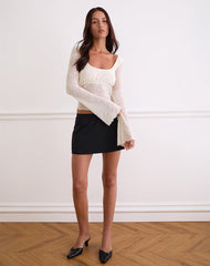 Aqsa Long Sleeve Top in Floral Flock Cream