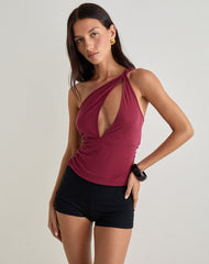 Arika Asymmetric Cut Out Top in Cupro Burgundy