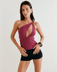 Arika Asymmetric Cut Out Top in Cupro Burgundy