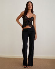 Arin Ruffle Cami Top in Floral Lace Black