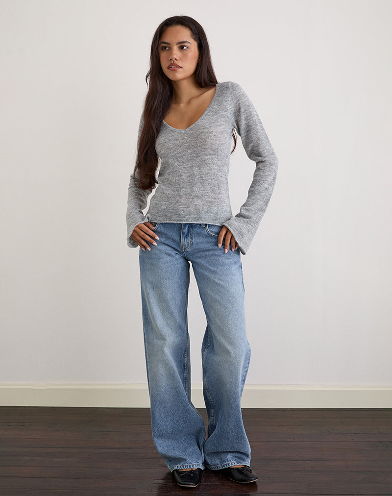 Ashla Long Sleeve Top in Sheer Knit Grey