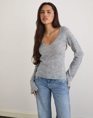 Ashla Long Sleeve Top in Sheer Knit Grey