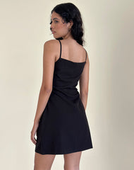 Asinel Mini Dress in Black with Ivory Bow