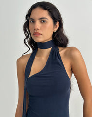 Aspyn High Neck Tie Top in Cupro Navy