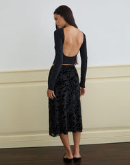 Atira Midi Skirt in Flock Leaf Flower Black