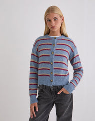 Audrina Cardigan in Blue and Red Stripe