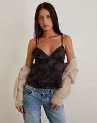 Marinda Top in Jacquard Dark Purple Floral