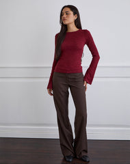 Aven Asymmetric Top in Textured Knit Red