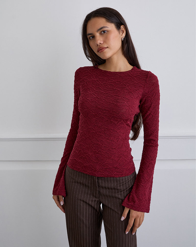 Aven Asymmetric Top in Textured Knit Red