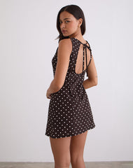 Ayana Open Back Mini Dress in Medium Polka Brown