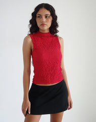 Arien Textured Mock Neck Top in Burgundy