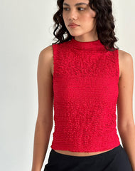 Arien Textured Mock Neck Top in Burgundy
