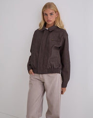 Aviara Cropped Jacket In PU Dark Brown