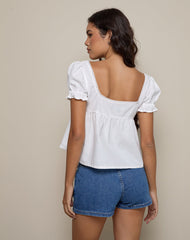 Axoni Square Neck Blouse in Linen White