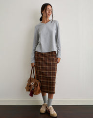 Badria Midi Skirt in Tartan Brown Red