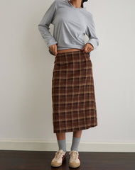 Badria Midi Skirt in Tartan Brown Red
