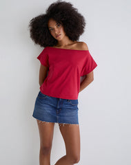 Balia Asymmetric Short Sleeve Basic Top in Adrenaline Red