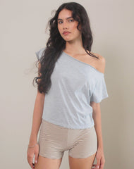 Balia Asymmetric Short Sleeve Basic Top in Grey Marl