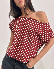 Balia Asymmetric Short Sleeve Top in Polka Wine