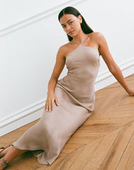Belara Maxi Dress in Satin Stripe Taupe