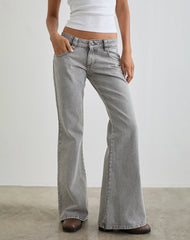 Bell Bottom Low Rise Flare Jeans in Bleached Grey