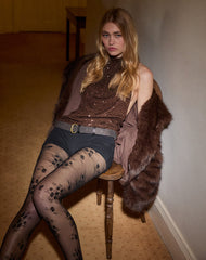 Beyi Halter Top in Drape Sequin Brown