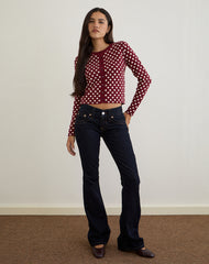 Bhavina Cardigan in Burgundy with Cream Polka Print