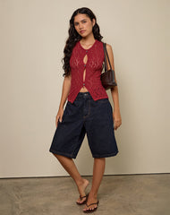 Birama Button Tank Top in Knit Red