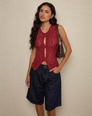 Birama Button Tank Top in Knit Red