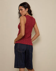 Birama Button Tank Top in Knit Red