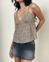 Bluebell Cami Top in Blue and Brown Floral Bohemian Batik