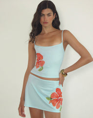 Boril Cami Top in Mono Flower Blue and Orange