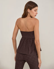 Boyd Bandeau Top in Stretch Broderie Brown