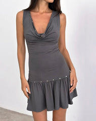 Brani Studded Mini Dress in Charcoal Grey