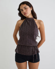 Brienne Top in Brown Shimmer Sheer Plisse