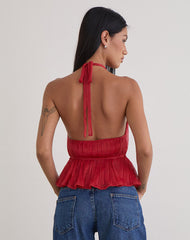 Brienne Top in Shimmer Plisse Red