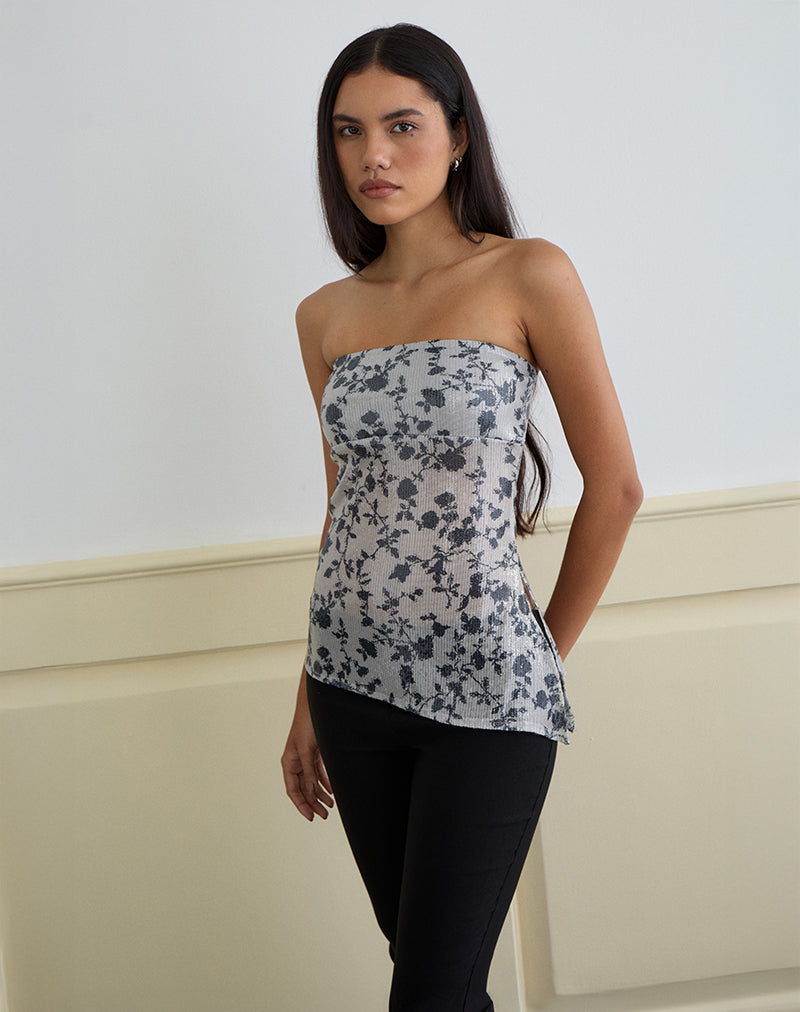 Brilia Bandeau Top in Sequin Flower Grey