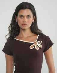 Bunga Flower Cut Out Top in Bitter Chocolate with Lemon Binding