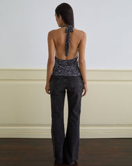 Burkie Halterneck Top in Pretty Petal Flock Dark Grey