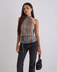 Brienne Top in Blue and Brown Shimmer Sheer Plisse