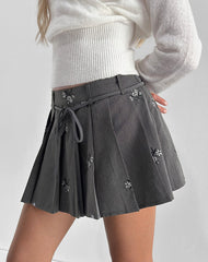 Calina Skirt in Floral Embroidery Tailoring Charcoal